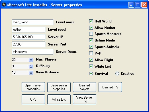 Server proerties